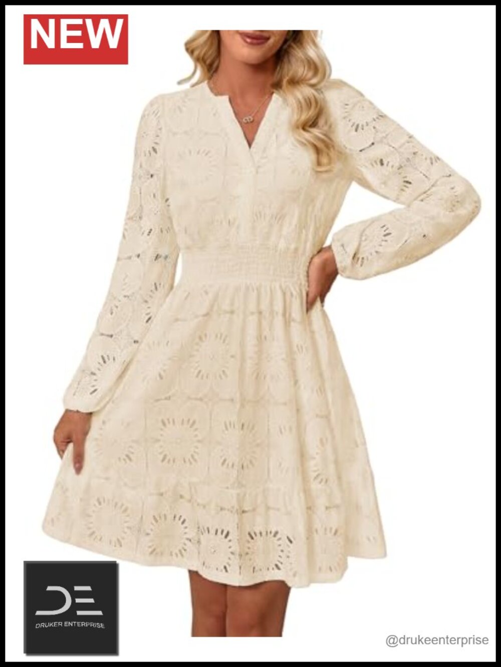 Women's Puff Sleeve Floral Eyelet Lace Mini Dress V Neck A Line Boho